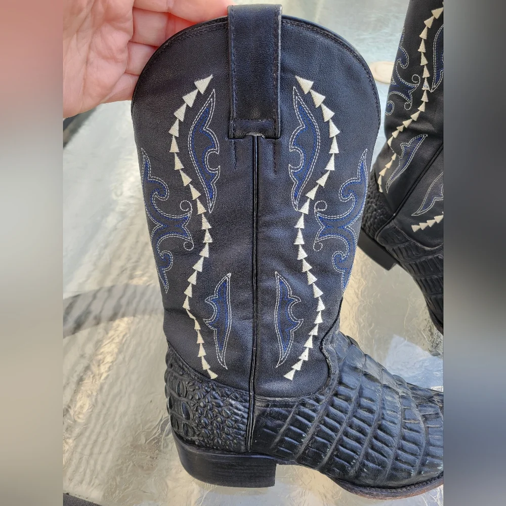 Gran Lider Black Caiman Exotic Leather Crocodile Western Embroidery Boots Unisex